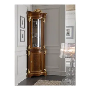 Devian solid wood classic corner wardrobe with luxurious carvings with brown finish