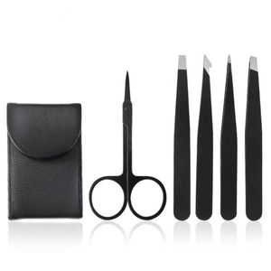 ZUOL INSTRUMENTS Juego de 5 Pinzas para Pestañas de Acero Inoxidable, Estuche de Cuero Sintético Negro, Pinzas de Precisión Puntiagudas, Aplicador para - Product Image 1