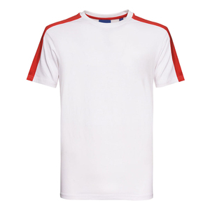 Camiseta Blanca de Manga Corta para Hombre con Ribete en Contraste Rojo, Cuello Redondo, Corte Regular, Informal, de Algodón Tejido - Product Image 2