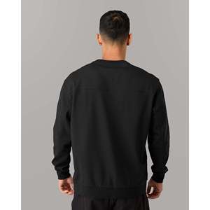 Reverse Terry Crew Black Embroidered Cotton Top - Product Image 4