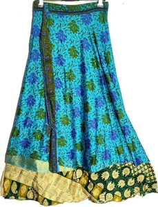 กระโปรงผ้าไหมส่าหรี2ชั้นลายดอกไม้สไตล์วินเทจป้องกันไฟฟ้าสถิตย์กระโปรงฮิปปี้ระบายอากาศได้ดี - Product Image 4