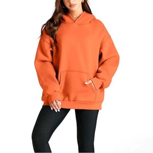 Heavy Weight Cotton/<b>Fleece</b> Material 420g Women's Clothing <b>Orange</b> Color Hoodies Sweatshirts Drop Shoulder Loose Fit Hooded - Product Image 3
