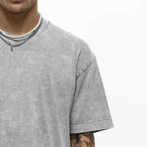 Camiseta de algodón 100% para hombre, ropa de calle en blanco con hombros caídos lavados con ácido de gran tamaño, camiseta antiarrugas sólida de peso pesado para hombre - Product Image 2