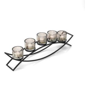 Élégant Porte-bougie en métal noir à 5 fentes incurvé, bougeoir en verre gris, support de candélabre, centre de table de salle à manger, décoration de mariage - Product Image 1