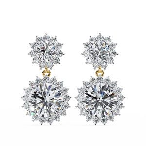 Boucles d'oreilles pendantes double halo en or jaune 14 carats diamants cultivés en laboratoire serti de griffes Design floral certifié IGI or rose pour cadeaux - Product Image 6