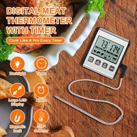 Termometer Daging Digital dengan Probe Baja Tahan Karat & Timer - Termometer Cocok untuk Dapur, Oven, BBQ, Panggangan