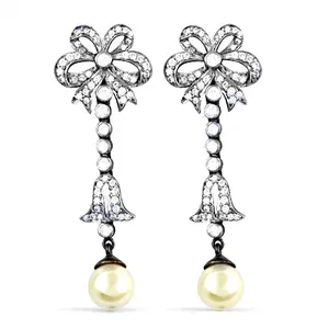 Boucles d'oreilles pendantes vintage pour femme, motif floral, avec perles d'imitation, plaqué argent, bijoux en argent 925 du Rajasthan, pour les occasions de fête - Product Image 2