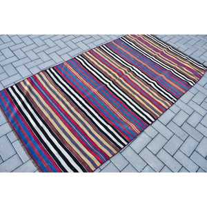 Turkish Vintage Kilim Rug 3.9x7.4 ft, <b>Red</b> Area Bordered <b>Wool</b> Rug - Product Image 2
