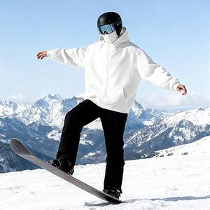 Sudadera con capucha de esquí para hombre, impermeable, con cremallera, para exteriores, chaqueta de snowboard de caparazón suave, traje de esquí oversize, sudadera térmica cálida - Product Image 3