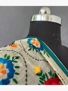 Phulkari Dupatta en coton pour adultes avec broderie en fil et motif floral pour filles - Product Image 4