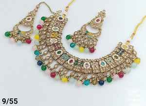 FANCY ANTIQUE TRADITIONAL and FASHIONABLE GOLD TONE KUNDAN PEARL CHOKER NECKLACE EARRING <b>SET</b> WITH MANGTIKA for <b>WOMEN</b> and GIRL - Product Image 2