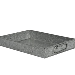 VISHAL HANDICRAFT Indoor Outdoor Galvanized Steel Modern Rectangle Display <b>Tray</b> Metal Serving Platter Side Handles Events Home - Product Image 6