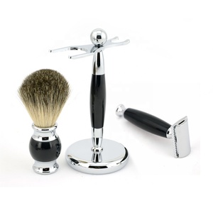 Shave Edge New Designed Beard Care Shaving Brush & Double Edge <b>Razor</b> Set with Badger Bristles and Metal Handle for <b>Men</b> - Product Image 1