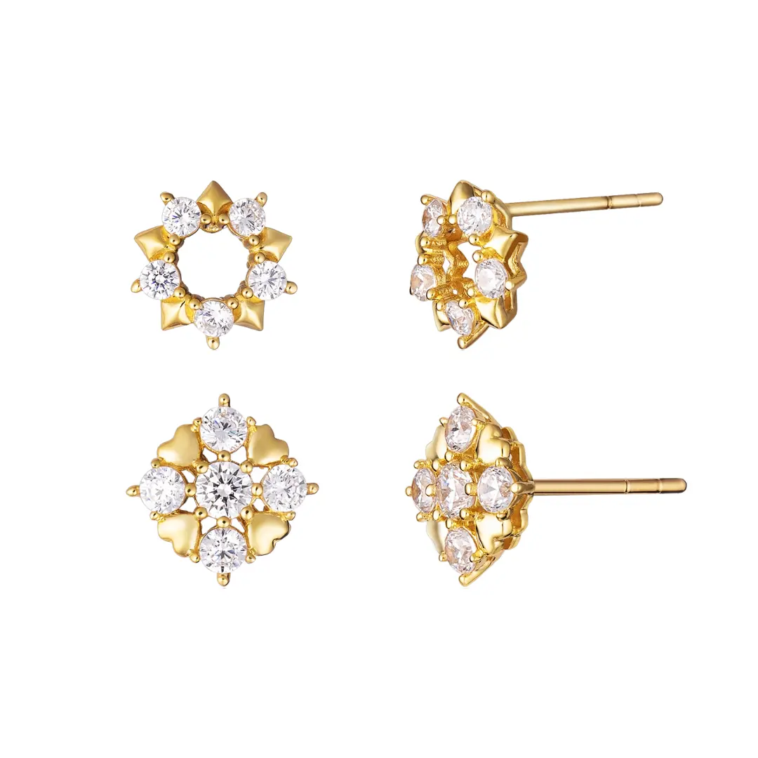 Sun flower Solid gold yellow gold stud earrings with cubic zirconia stone 14k gold jewelry wholesale cheap price BTPTB299 300
