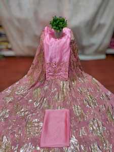 Tela de chifón Fransawi Dirac somalí de última moda y calidad superior con trabajo de cuentas de piedra sobre un patrón abstracto para ropa de boda. - Product Image 5