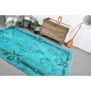 Alfombra turca Vintage azul tradicional 5,7X9 pies diseño de retazos de lana respaldo de látex altura de pila de felpa para sala de estar pasillo dormitorio - Product Image 5