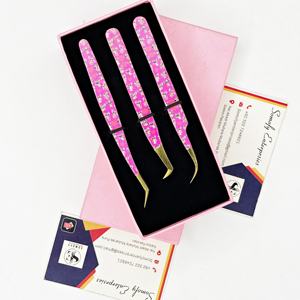 Pinzas para extensión de pestañas de acero inoxidable de alta precisión Recubrimiento de papel rosa Etiqueta privada Pinzas para pestañas especialmente diseñadas - Product Image 2