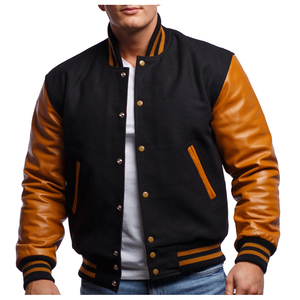 Chaqueta universitaria para hombre personalizada de alta calidad al por mayor chaqueta de béisbol informal de calle de nuevo estilo con mangas de cuero - Product Image 4