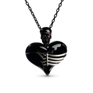 Collar con Colgante de Calavera y Corazón Roto de Plata de Ley Bañada en Rodio con Diamantes Jeulia - Product Image 1