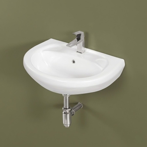 Lavabo semi-encastré mural ovale REPOSE, moderne, facile à nettoyer, avec bouton, style ferme, salle de bain, hôtel, école, hôpital, centre commercial, villa, appartement - Product Image 3