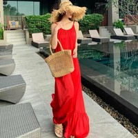 Robe longue dos nu pour femmes, sexy, rouge, style Boho, Hippie, plage, été