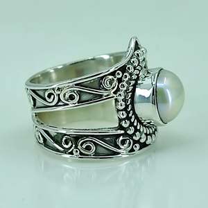 Handmade Boho Freshwater Pearl Sterling <b>Silver</b> <b>Ring</b> June Birthstone <b>Statement</b> Promise Unique Artisan Jewelry Gift - Product Image 2