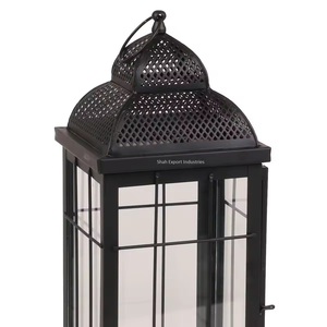 Nordic <b>Black</b> Metal & Glass <b>Candle</b> <b>Lantern</b> Unique Moroccan Design for Home & Wedding Decorations Floor <b>Lanterns</b> - Product Image 2