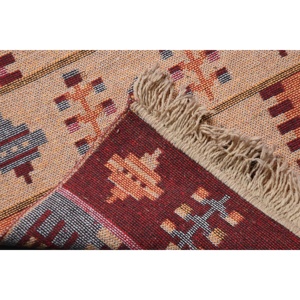 พรมตุรกีโบราณขนาดเล็ก 1.9x3.9 ฟุต สีเบจแดงลายปะติดทำจากขนสัตว์ - Product Image 4