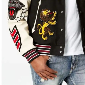 Blouson universitaire tendance 2025 pour homme – Vêtement d'extérieur style streetwear avec boutons sur le devant, impression en relief, 100 % laine - Product Image 6