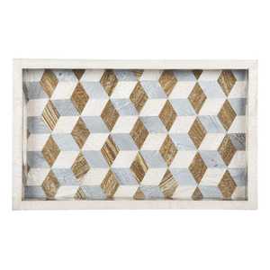 Plateau de service rectangulaire personnalisé de qualité supérieure, fabriqué à la main, en bois naturel, avec incrustation d'os, pour la maison, les restaurants et les hôtels de l'Inde. - Product Image 3