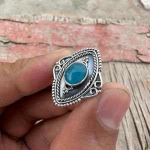 Anillo clásico de plata sólida 925, joyería para mujer, Plata de Ley 925, calcedonia, piedras preciosas, estilo bohemio, anillo hecho a mano, regalo para mamá - Product Image 5