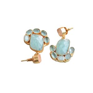 ต่างหูทองเหลืองแท้ ดีไซน์ดอกไม้ พรีเมียม คริสตัลอะเมโซไนต์แท้ บำบัดรักษา ผิวทองเหลืองด้าน ดีไซน์เฉพาะตัว สำหรับทุกเพศ - Product Image 3