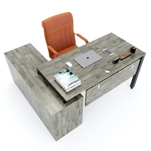 Executive 160x140cm Trian System <b>Desk</b> with Luxury Contemporary Design <b>Solid</b> <b>Wood</b> L-Shaped Tabletop Triangular Iron Legs HBTA021 - Product Image 2
