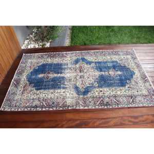 Alfombra Vintage de 3.7x6.2 pies, Alfombra Azul Marroquí de Lana - Product Image 3