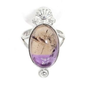 แหวนนิรันดร์โบโฮสไตล์คลาสสิกสีเงินสเตอร์ลิง925พร้อมพลอยอเมตินในการตั้งค่าแบบหนามเตย - Product Image 1