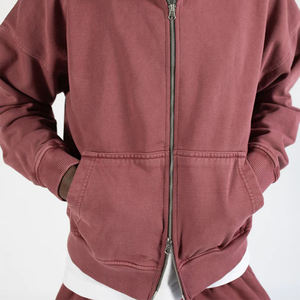 Sweat à capuche pour hommes personnalisé poids lourd personnalisé 400G tendance Double fermeture éclair couleur unie veste à capuche sweat-shirt à capuche lourd - Product Image 4