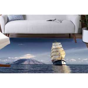 Tapis imprimé bateau à voile, lavable en machine, décoration paysage côtier, avec tapis moelleux à poils longs - Product Image 3