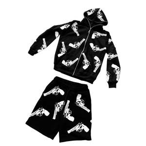 ชุดเสื้อฮู้ดแบบสวมหัวสำหรับผู้ชายชุดวิ่งออกกำลังกาย2ชิ้นเสื้อฮู้ดกันหนาวพร้อมกางเกงขาสั้นทรงหลวมพิมพ์ลายพัฟตามสั่ง - Product Image 2