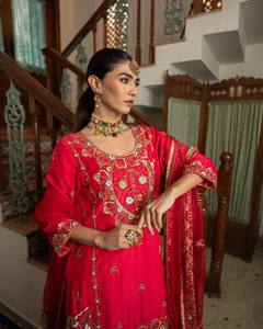 Indien pakistanais rouge mariage porter prêt à l'emploi lourd broderie travail haute qualité Premium Designer Sharara Salwar costume Dupatta ensemble - Product Image 2