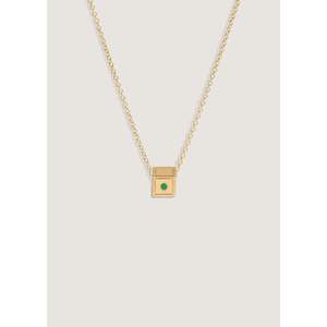 Chapter Custom Gold Plated Stainless Steel <b>Necklace</b> with Emerald Cut <b>Ruby</b> Birthstone Charm Bezel Set Religious Style Gift - Product Image 1