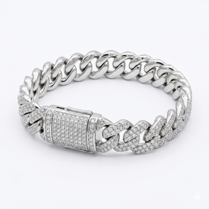 Brazalete de Plata Esterlina con Diamantes de Moissanita de Corte Redondo, Elegantes Brazaletes Cubanos - Product Image 2