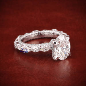 แหวนหมั้นเพชรโมอิสสีทองขาวบริสุทธิ์สำหรับผู้หญิง14KT ความใสระดับสุดยอด - Product Image 3