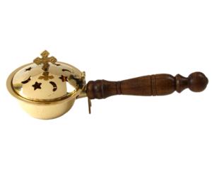 Brûleur d'encens en laiton industriel à manche en bois de qualité créative Brûleur d'encens en laiton doré en gros Brûleur d'encens antique en laiton - Product Image 1