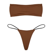 Ensemble bikini sans bretelles pour femme, deux pièces, couleur personnalisée, maillot de bain bandeau, coupe haute, string, vêtements de plage, grande taille