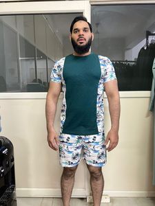 Custom Breathable Covered <b>Button</b> Outerwear Polyester <b>Half</b> Sleeve Men's Casual Cord Set <b>Shirts</b> Shorts Streetwear Clothing <b>Shirt</b> - Product Image 2