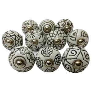 Vente chaude boutons en céramique blanche gravé fleur tiroir industriel armoire poignée tire pour cuisine chambre armoire pour appartement - Product Image 2