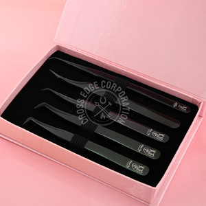 Eyelash Extension Fiber Tip Volume Lash Tweezer 45 90 Degree Long Tip Isolation 14 Tweezers Diamond Grip Curved Classic Tweezer - Product Image 1