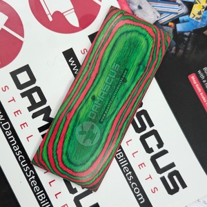 Par de empuñaduras para cuchillo de madera laminada y resina, con diseño de hoja de dólar verde y rojo sandía, en verde vibrante y rosa, para fabricación de cuchillos personalizados - Product Image 6