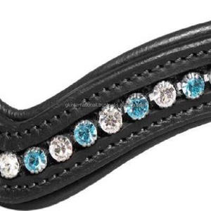 Cómodo relleno de vaca suave cosido canal vacío en forma de V cuero caballo frente banda decorativa 1 Fila cielo y claro Mega Bling - Product Image 5