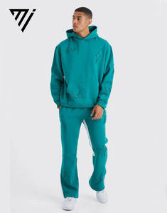 Conjunto Deportivo para Hombre con Sudadera con Capucha y Pantalones Deportivos Acampanados con Parches Bordados y Apliques - Product Image 1